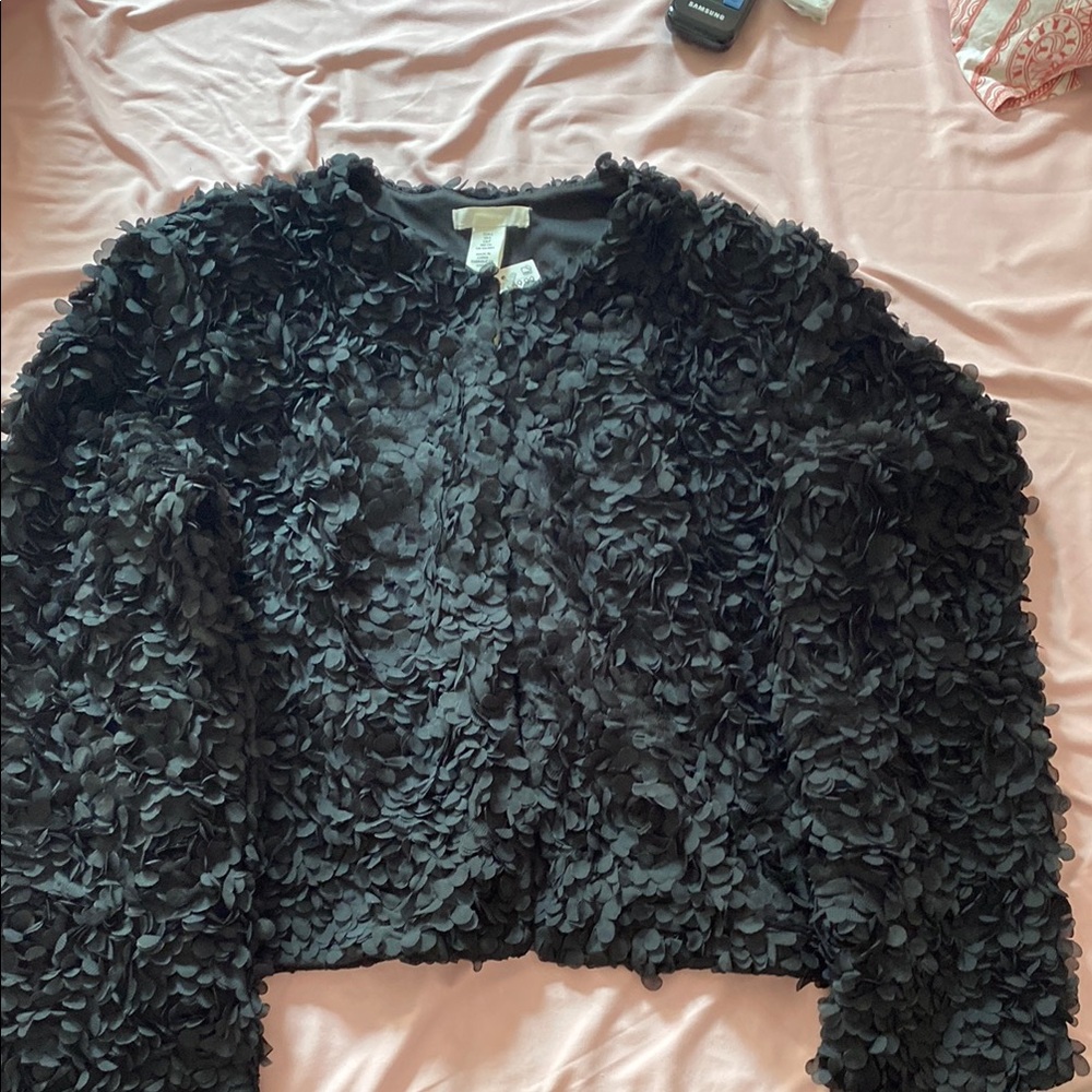 H&M Black Teddy Jacket Plush Fuzzy Texture
